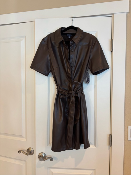 Dresses & Skirts - NWT Scoop Women's Short-Sleeve Faux Leather Shirt Dress in Dark Brown